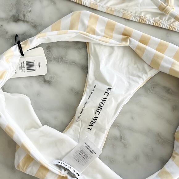 WeWoreWhat Leigh Bikini Top White/Shortbread Macro Stripe Delilah Bottom S/M - Picture 7 of 7
